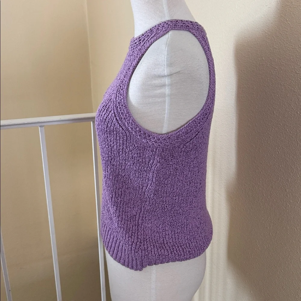 J. Crew Pointelle Purple Lavender High-Neck Textured Knit Sweater Tank Top S